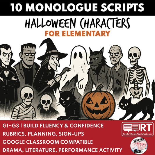 Free Halloween Monologues | 10 Short Scripts For Grades 1 to 3 | No Prep Activity PDF