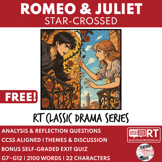 Free Romeo and Juliet Readers Theater Script | Classical Dramas | Shakespeare - ["100% FREE","Classical Drama Series","Grades 6-8","Grades 9-12","Self-Graded Quiz"]