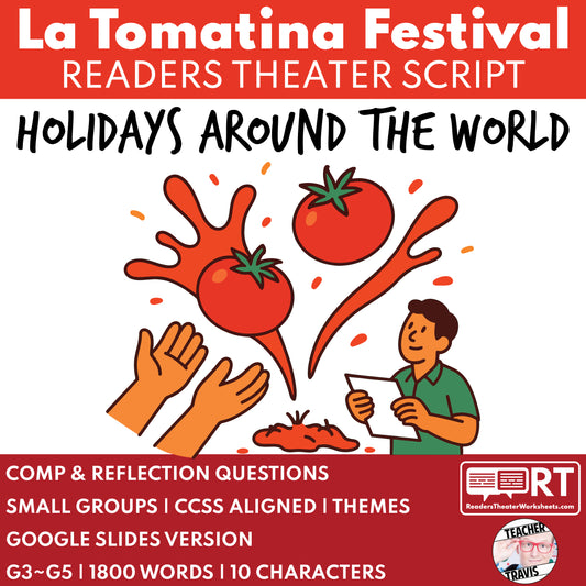 La Tomatina in Spain Holiday Readers Theater Script | Tomato Fight - ["Grades 3-5","Holidays Around the World","Small Groups"]