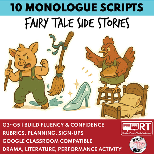 10 Short Fairy Tale Side Stories Monologue Scripts for Grades 3 to 5 - ["Grades 3-5","Monologue"]