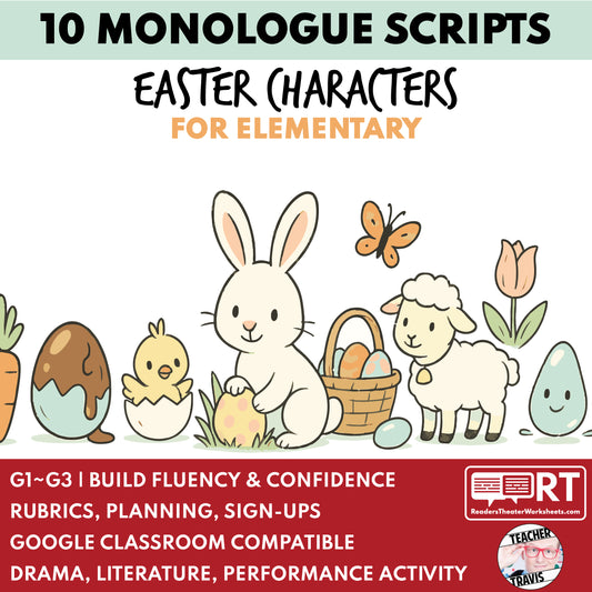 10 Easter Monologues | 10 Short Scripts For Grades 1 to 3 | No Prep Activity PDF