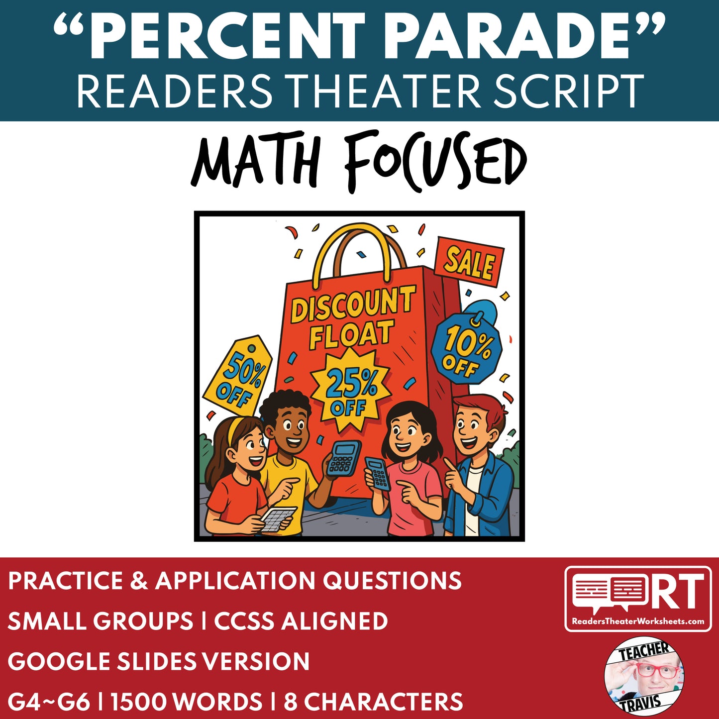 Percent Parade Math Readers Theater Script for Grades 4 to 6 | Discounts & Markups - ["Grades 3-5","Grades 6-8","Math"]