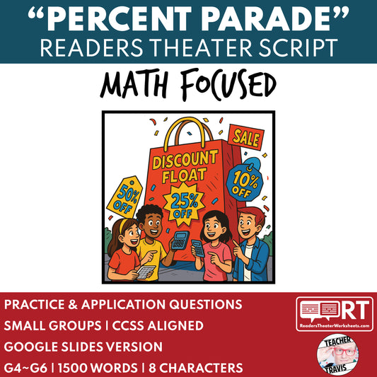 Percent Parade Math Readers Theater Script for Grades 4 to 6 | Discounts & Markups - ["Grades 3-5","Grades 6-8","Math"]