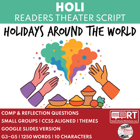 Holi Hindu Color Festival | Holiday Readers Theater Script for Grades 3 to 5 - ["Grades 3-5","Holidays Around the World","Small Groups"]