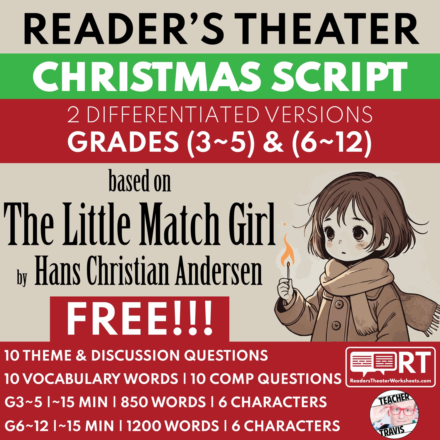 The Little Match Girl | Christmas Reader's Theater Script - ["100% FREE","Christmas Differentiated","Differentiated","Grades 3-5","Grades 6-8","Grades 9-12","Hans Christian Andersen"]