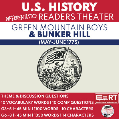 Green Mountain Boys and Bunker Hill | U.S. History Readers Theater Script - ["Differentiated","Grades 3-5","Grades 6-8","U.S. History - Revolutionary War"]
