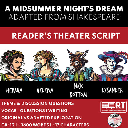 A Midsummer Night's Dream Adapted Readers Theater Script | Shakespeare - ["Grades 6-8","Grades 9-12","Shakespeare"]