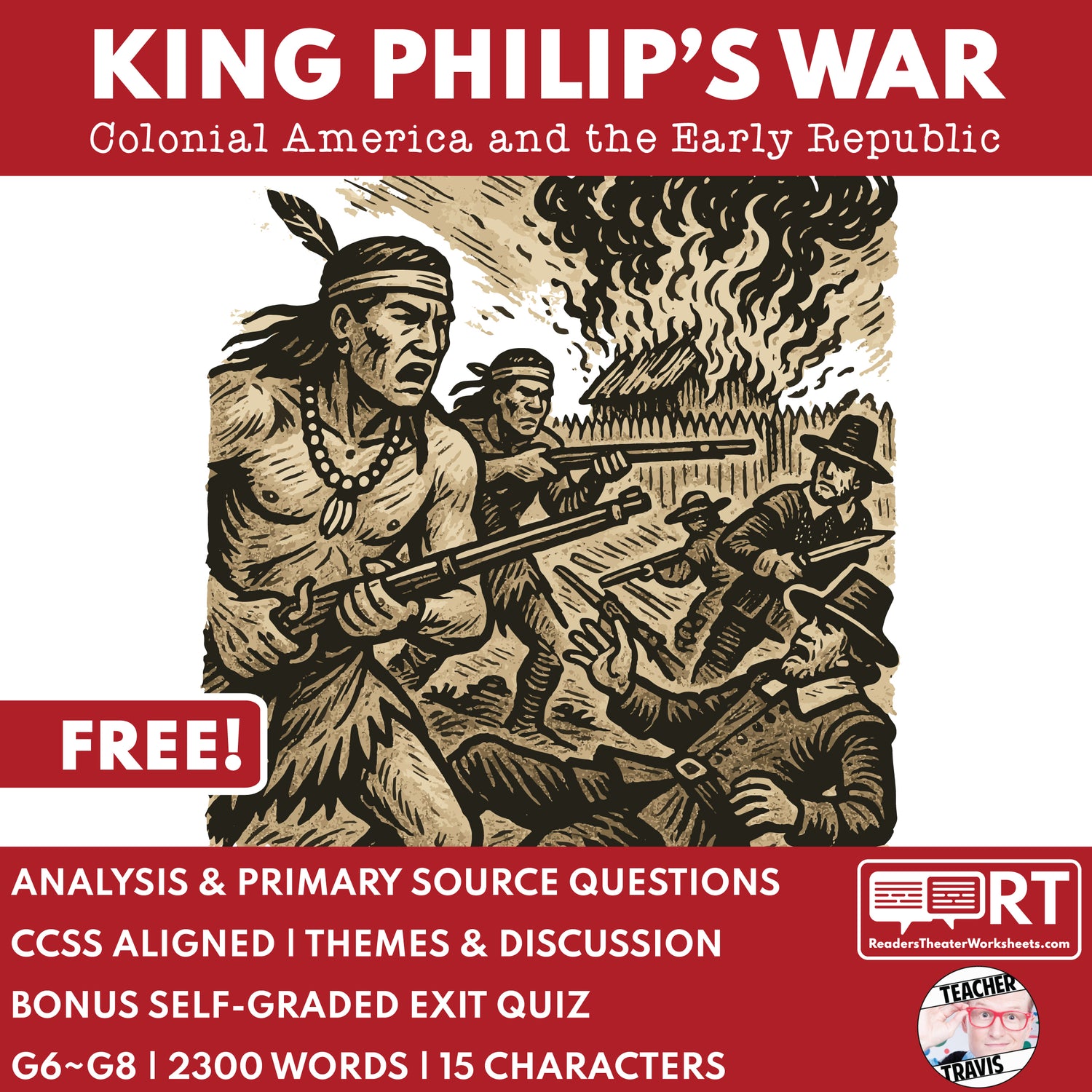 Free King Philip’s War | Colonial America and the Early Republic | RT Script - ["100% FREE","Grades 6-8","U.S. History - Colonial America"]