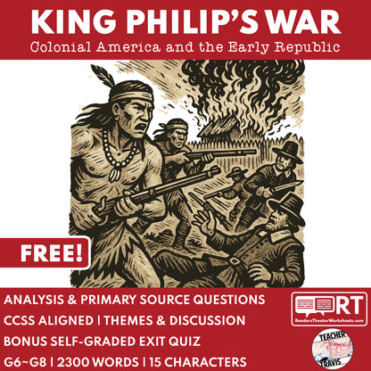 Free King Philip’s War | Colonial America and the Early Republic | RT Script - ["100% FREE","Grades 6-8","U.S. History - Colonial America"]