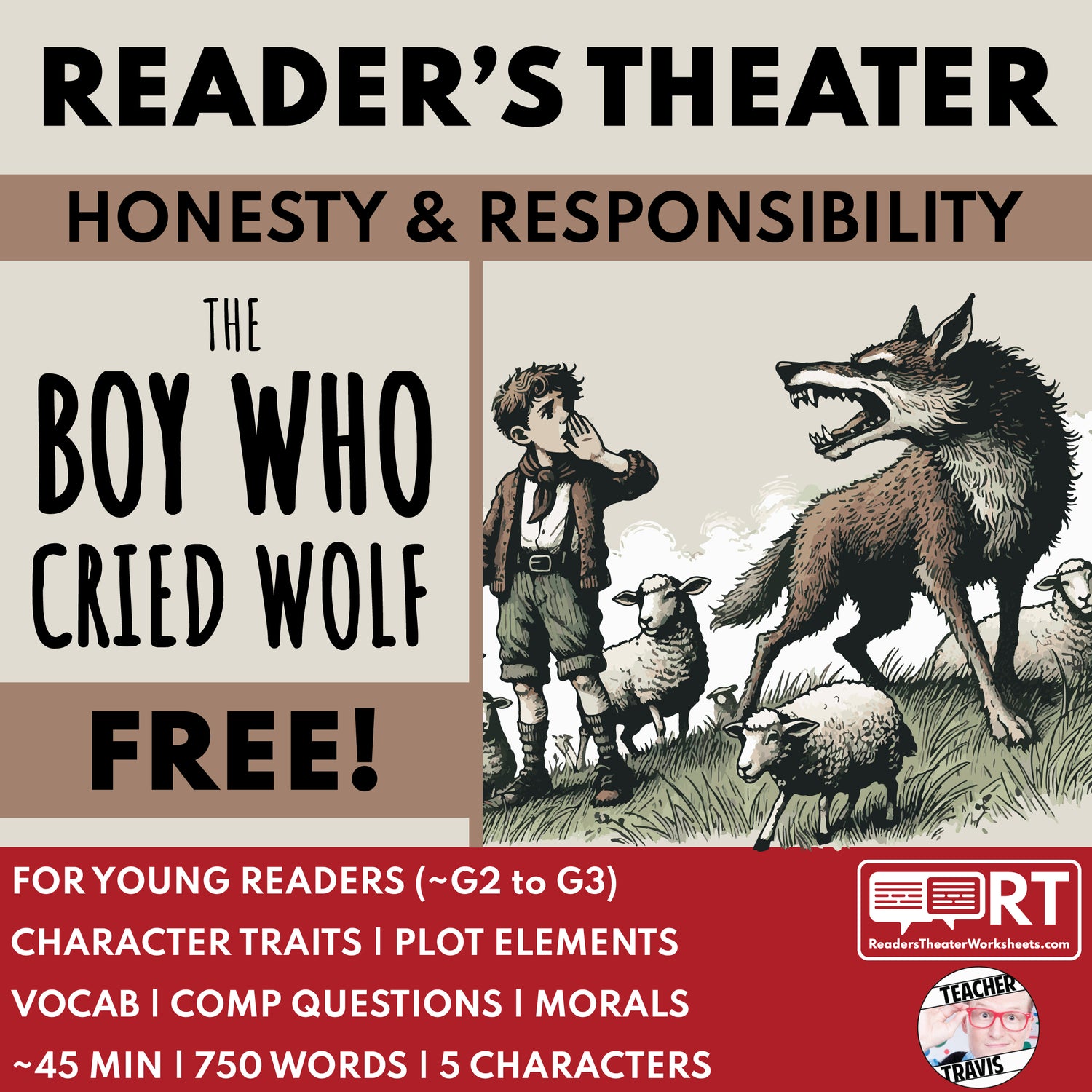 The Boy Who Cried Wolf | Reader's Theater Script | Aesop's Fable - ["100% FREE","Aesop's Fable","Grades 3-5"]