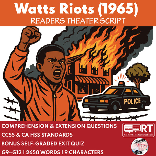 Watts Riots 1965 Readers Theater Script | Grades 9-12 - ["CA State History","Grades 9-12","Readers Theater"]