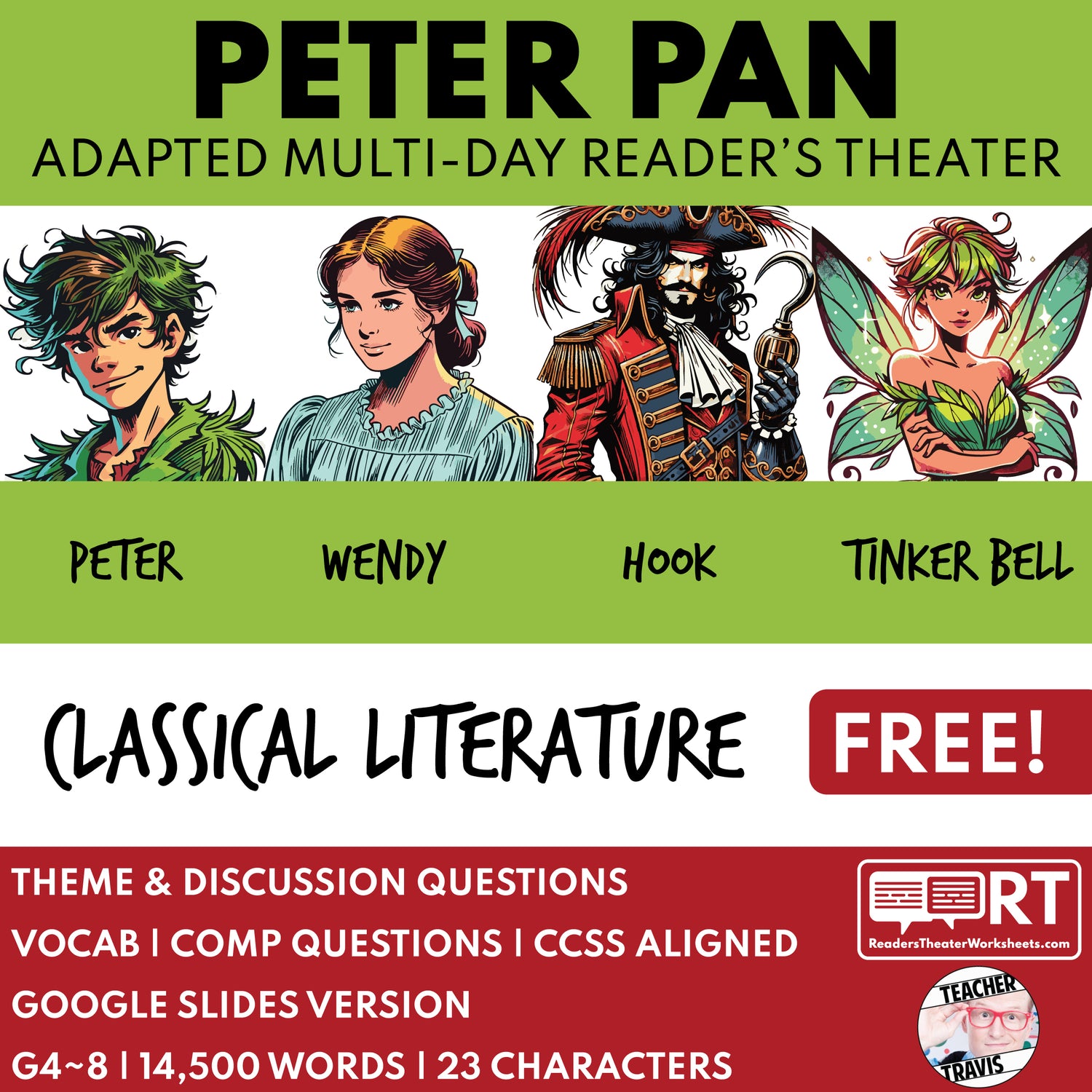 Peter Pan Adapted Reader's Theater Script | Based on Barri's 1911 Story - ["100% FREE","Classical Literature","Grades 3-5","Grades 6-8"]