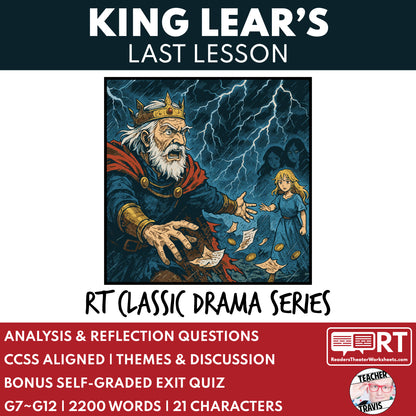 King Lear’s Last Lesson Readers Theater Script | Classical Dramas | Shakespeare - ["Classical Drama Series","Grades 6-8","Grades 9-12","Self-Graded Quiz"]