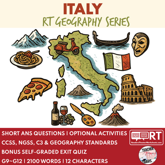 Italy Readers Theater Script | Geography & Social Studies Class - ["Geography","Grades 6-8","Grades 9-12","Self-Graded Quiz"]