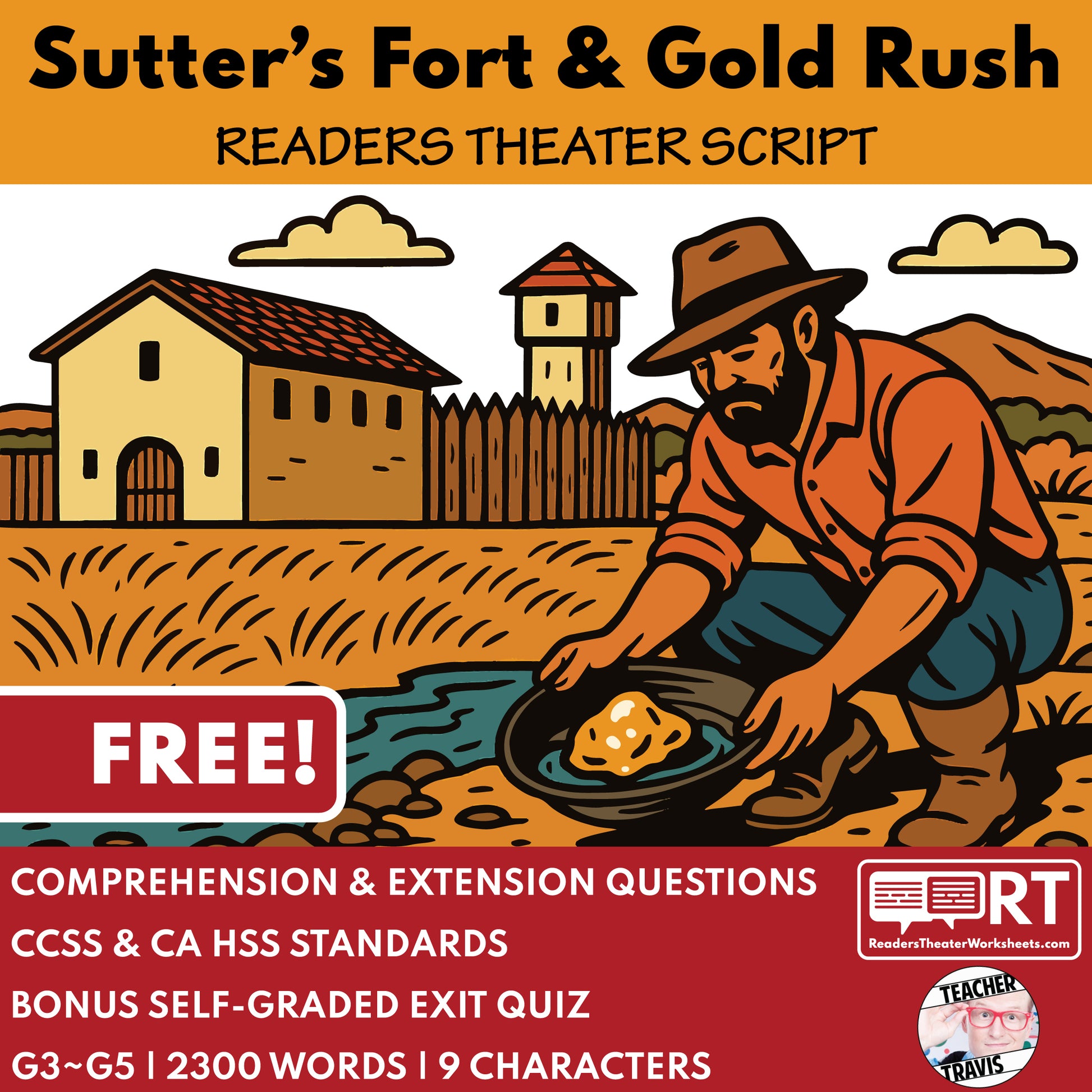 California Gold Rush Readers Theater Script | Grades 3-5 - ["100% FREE","CA State History","Grades 3-5","Readers Theater"]