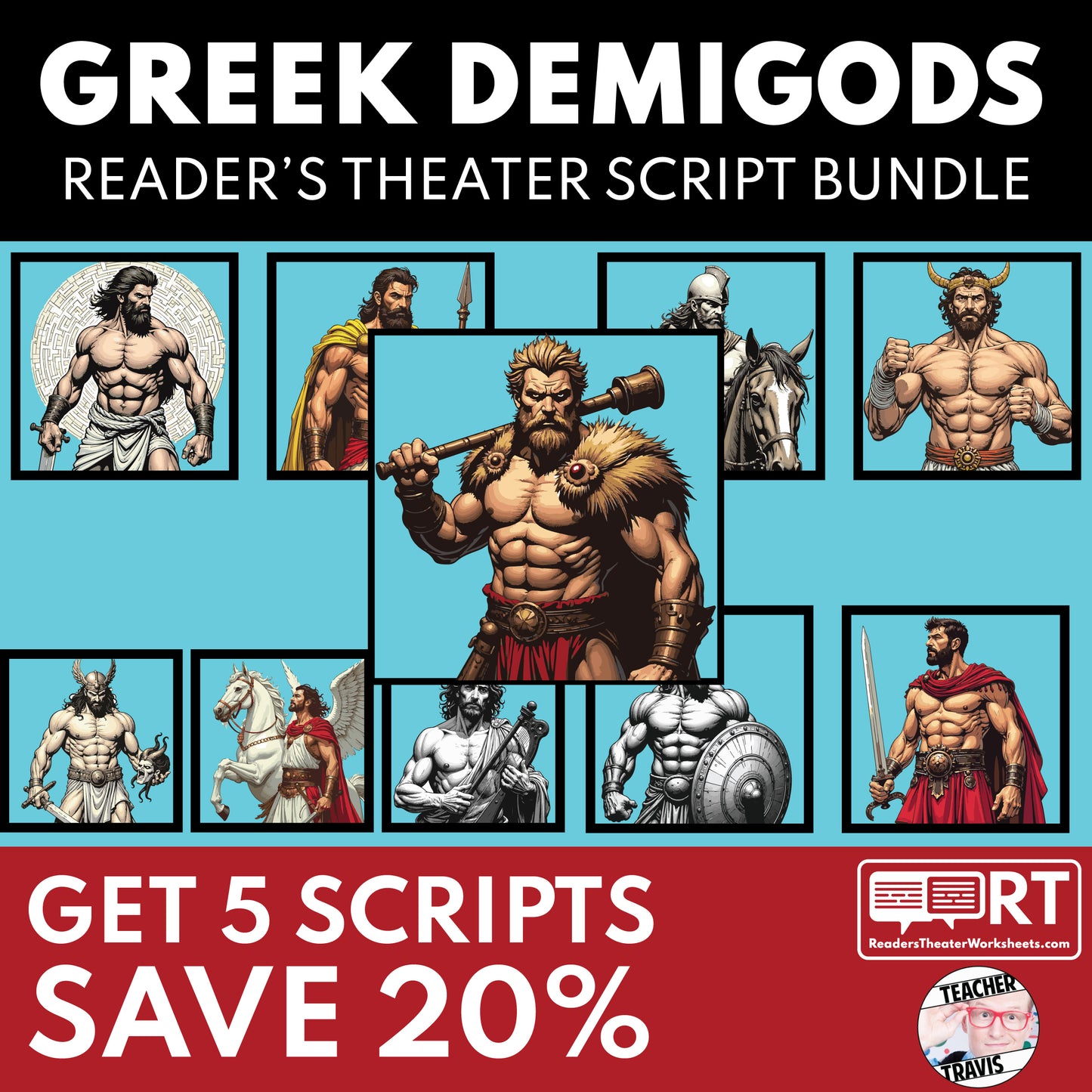 The Demigods of Greek Mythology | Reader's Theater Scripts Bundle (5) - ["Bundle","Grades 6-8","Grades 9-12","Greek Demigods","Greek Mythology","Greek Mythology for Google Classroom"]