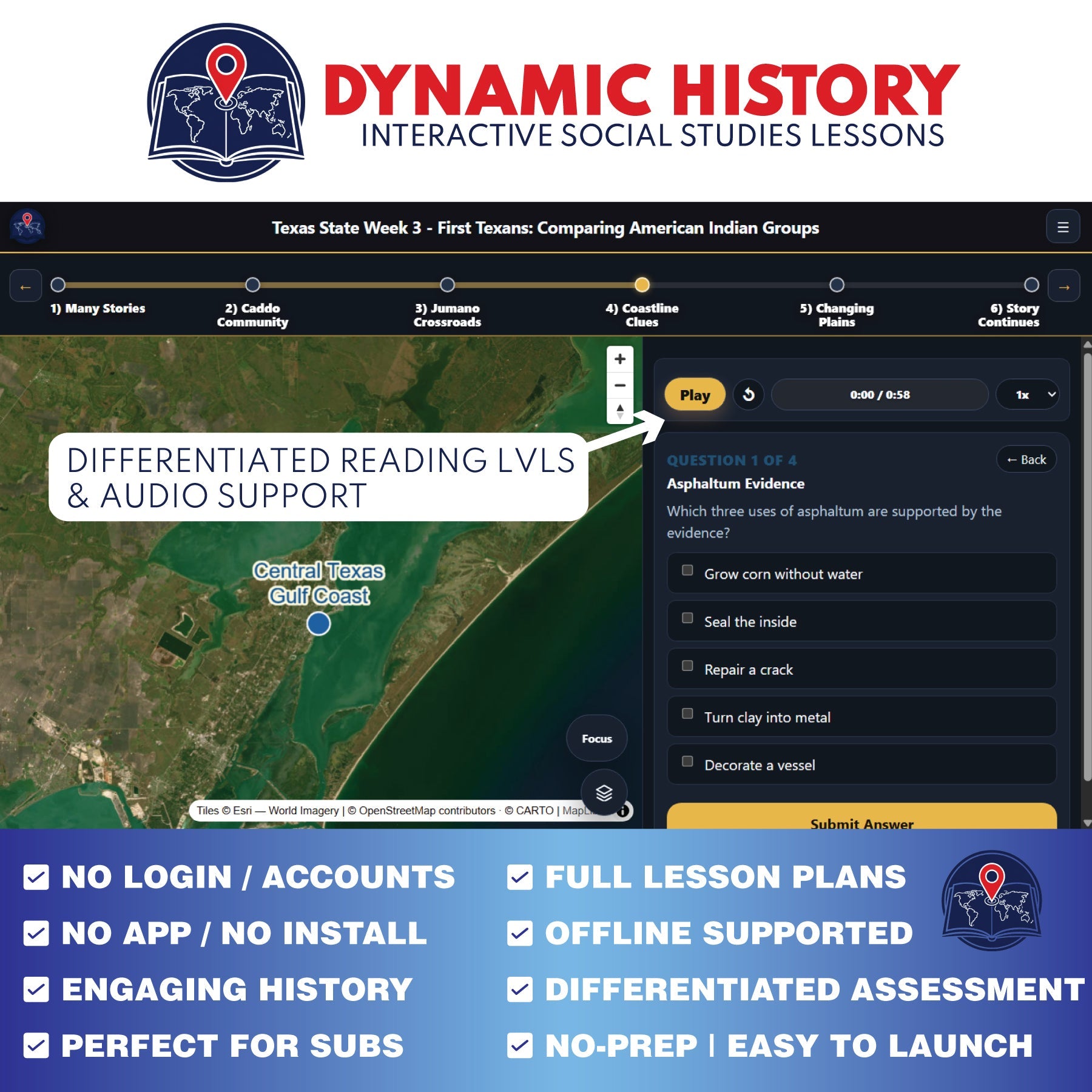 Dynamic History application preview for the Grade 4 Mexican Texas: Settlement, Power, and Control weekly module, image 1