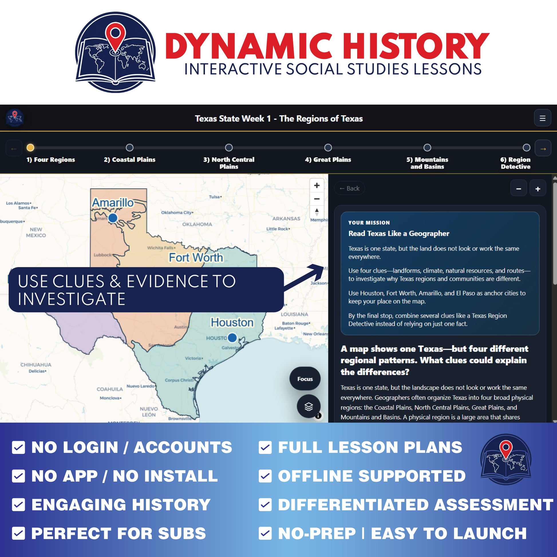 Dynamic History application preview for the Grade 4 Mexican Texas: Settlement, Power, and Control weekly module, image 2