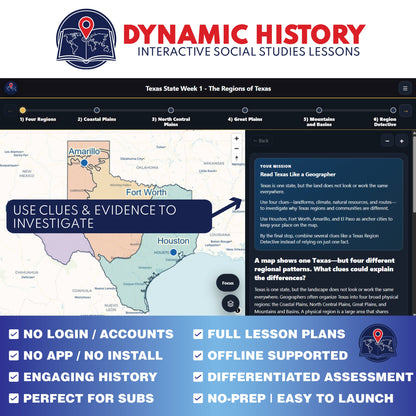 Dynamic History application preview for the Grade 4 Mexican Texas: Settlement, Power, and Control weekly module, image 2