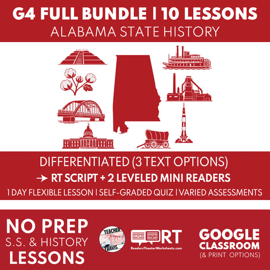 Alabama Grade 4 State History Reader’s Theater and Mini Reader bundle cover for grades 3–5