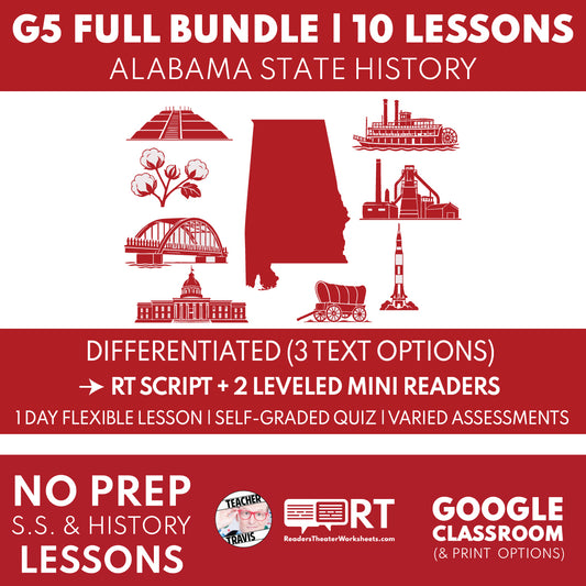 Alabama Grade 5 State History Reader’s Theater and Mini Reader bundle cover for grades 3–5