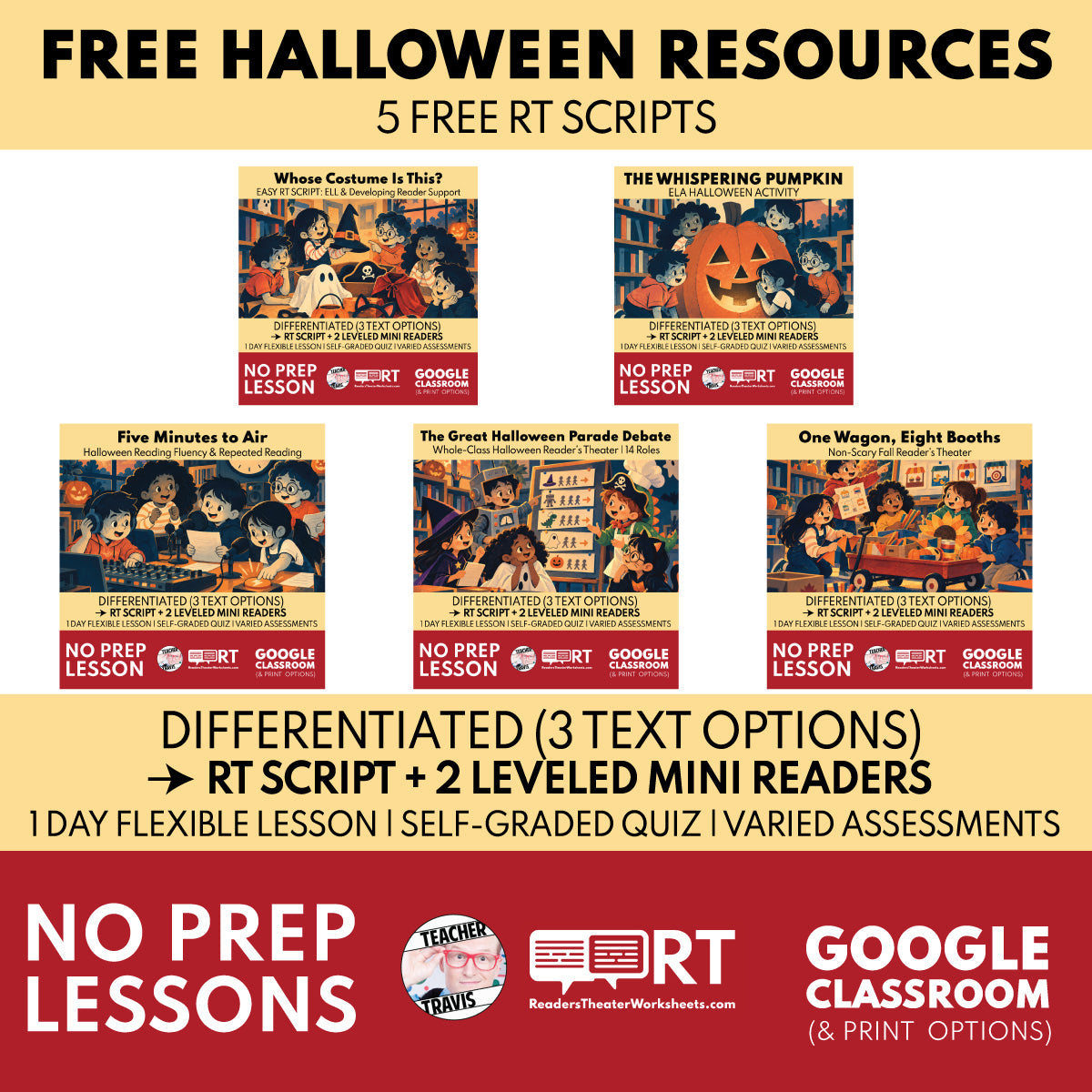 Halloween Reader's Theater FREE Bundle | 5 Scripts + Mini Readers | Grades 3-5