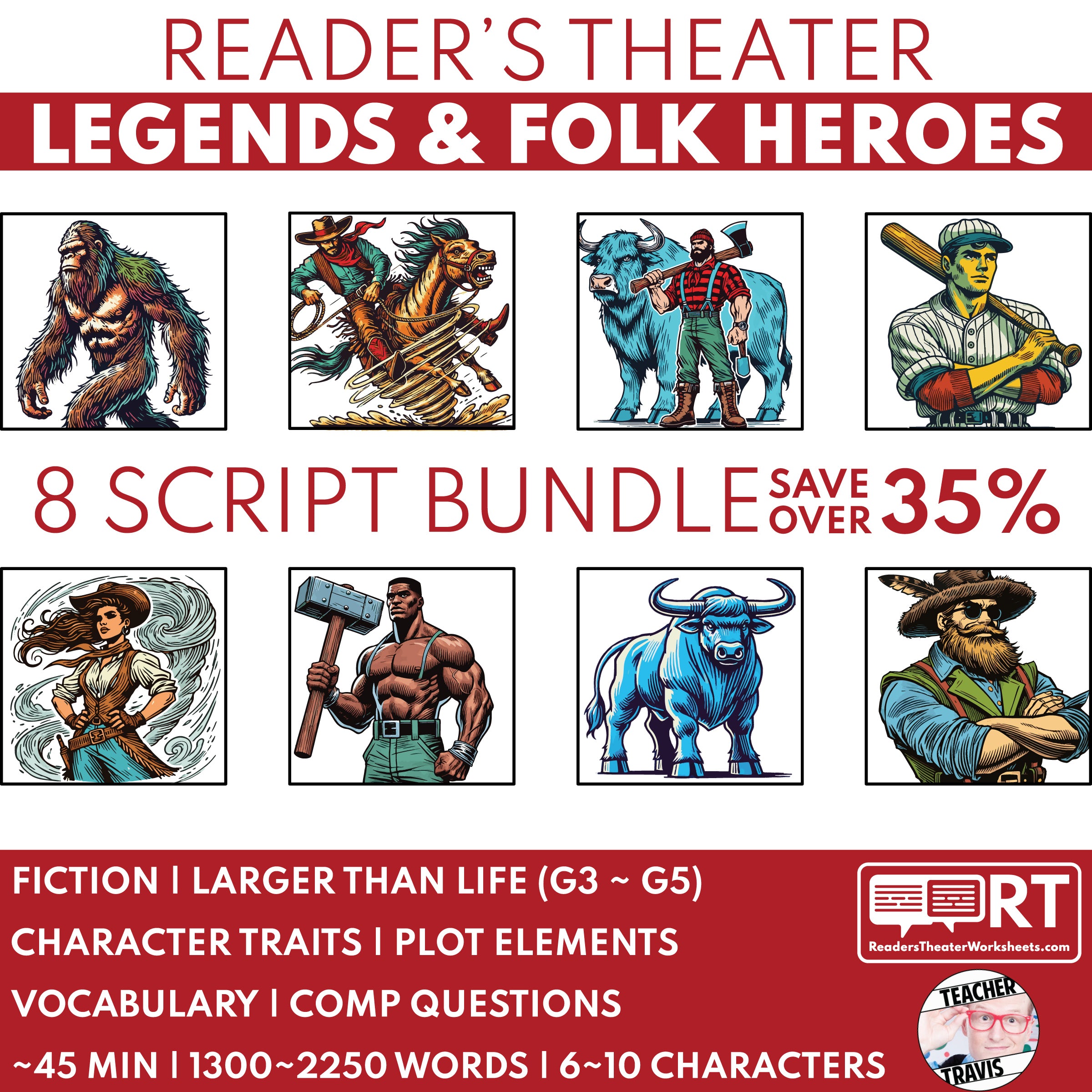 Hero In Script American Legends and Folk Heroes | Reader's Theater Scripts Bundle (8 ...