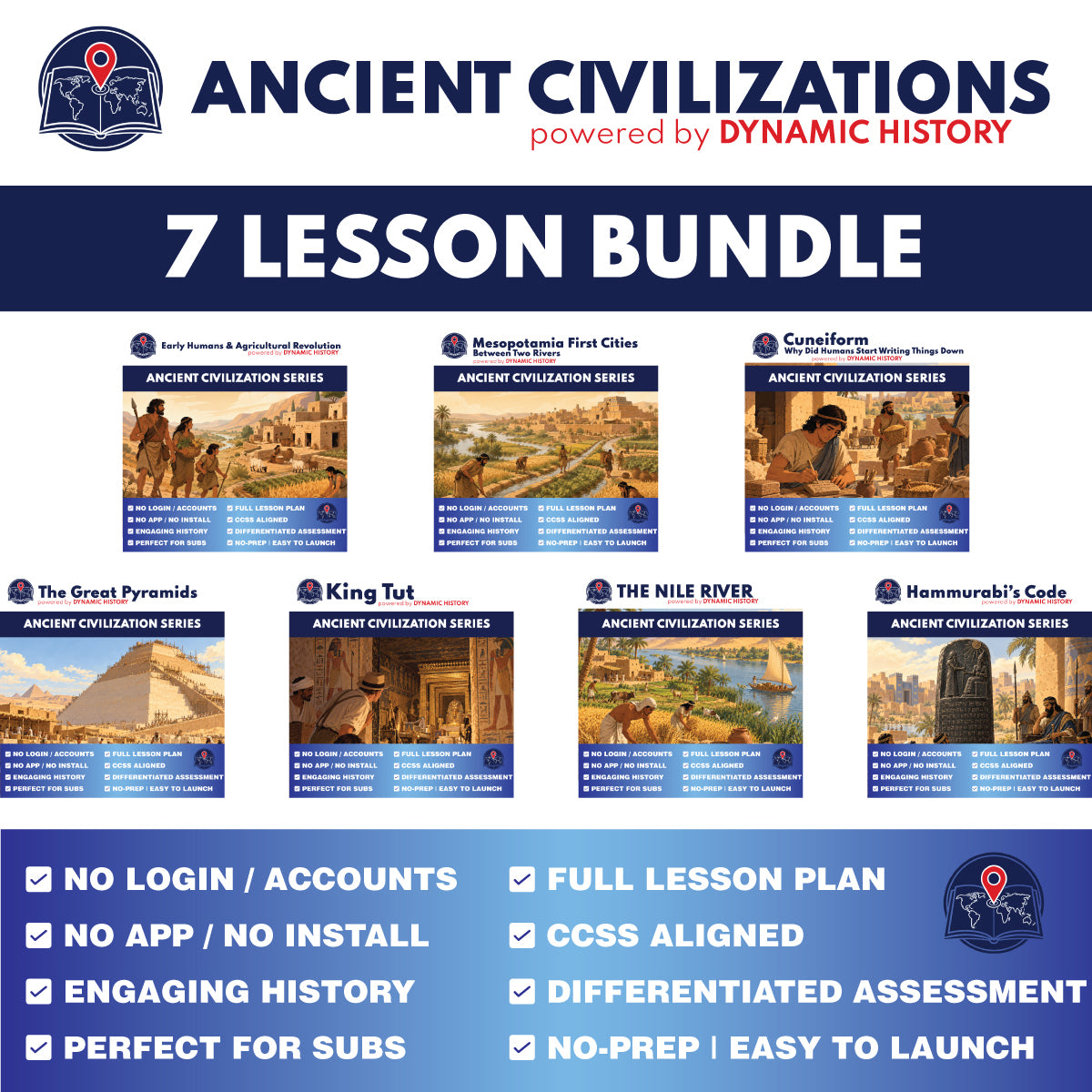 Ancient Civilizations Bundle of 7 Interactive Place-Based Learning Lessons for Grades 6 to 8