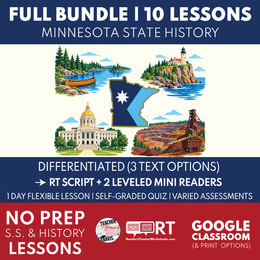 Minnesota State History | Complete 10-Lesson Bundle | RT Scripts & Mini Readers | Grades 6-8