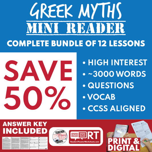 Greek Mythology Bundle of 12 Mini Reader Lessons & Assessments