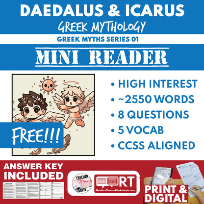 Free Daedalus and Icarus — Greek Mythology Mini Reader #01 | Grades 6–12