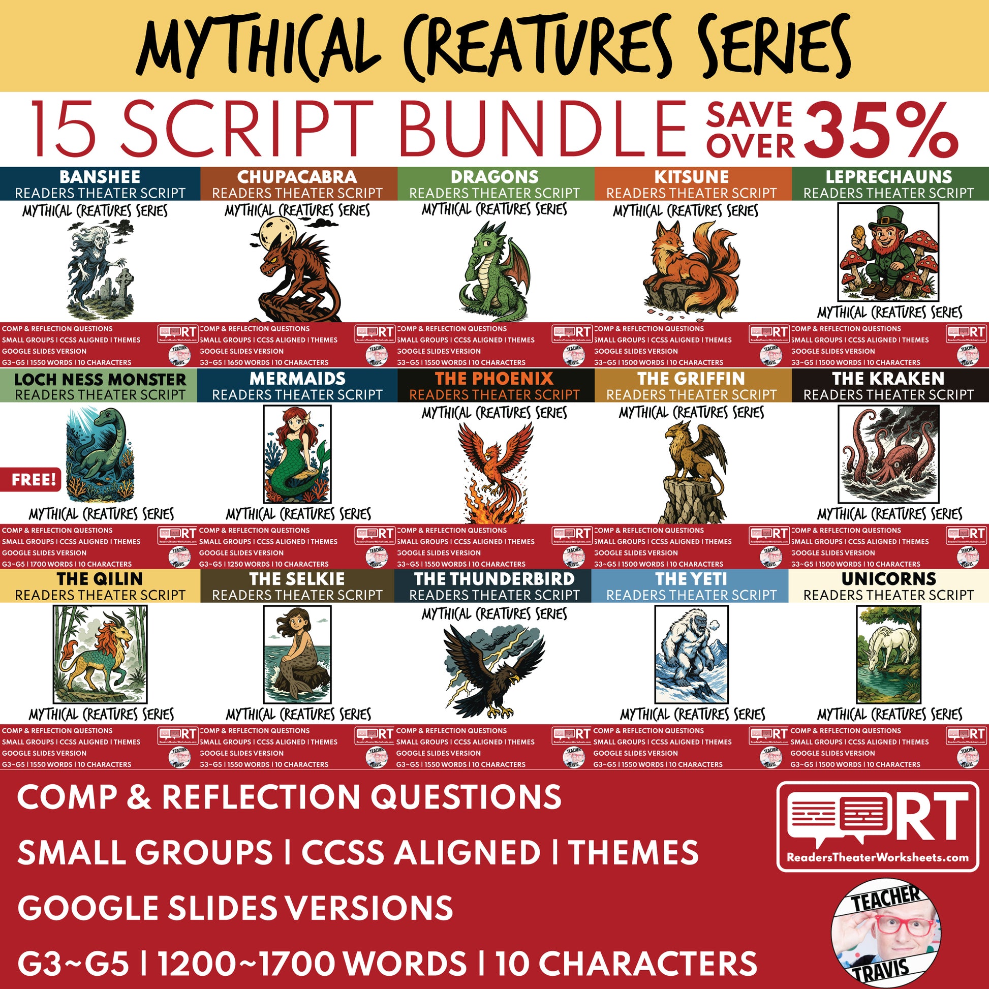 Mythical Creatures Readers Theater Script Bundle (15) | SAVE 35% - ["Bundle","Grades 3-5","Mythical Creatures"]