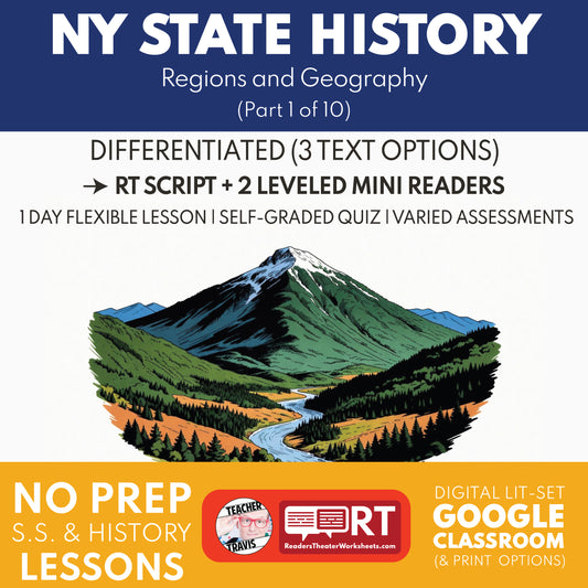 New York State History | Regions and Geography RT Script and Mini Readers | Grades 3-5