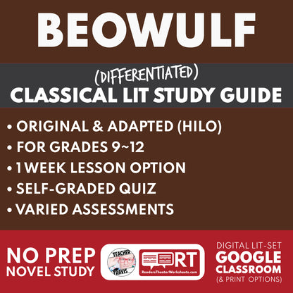 Beowulf by Anonymous Differentiated Classical Lit Study Guide for Grades 9 to 12