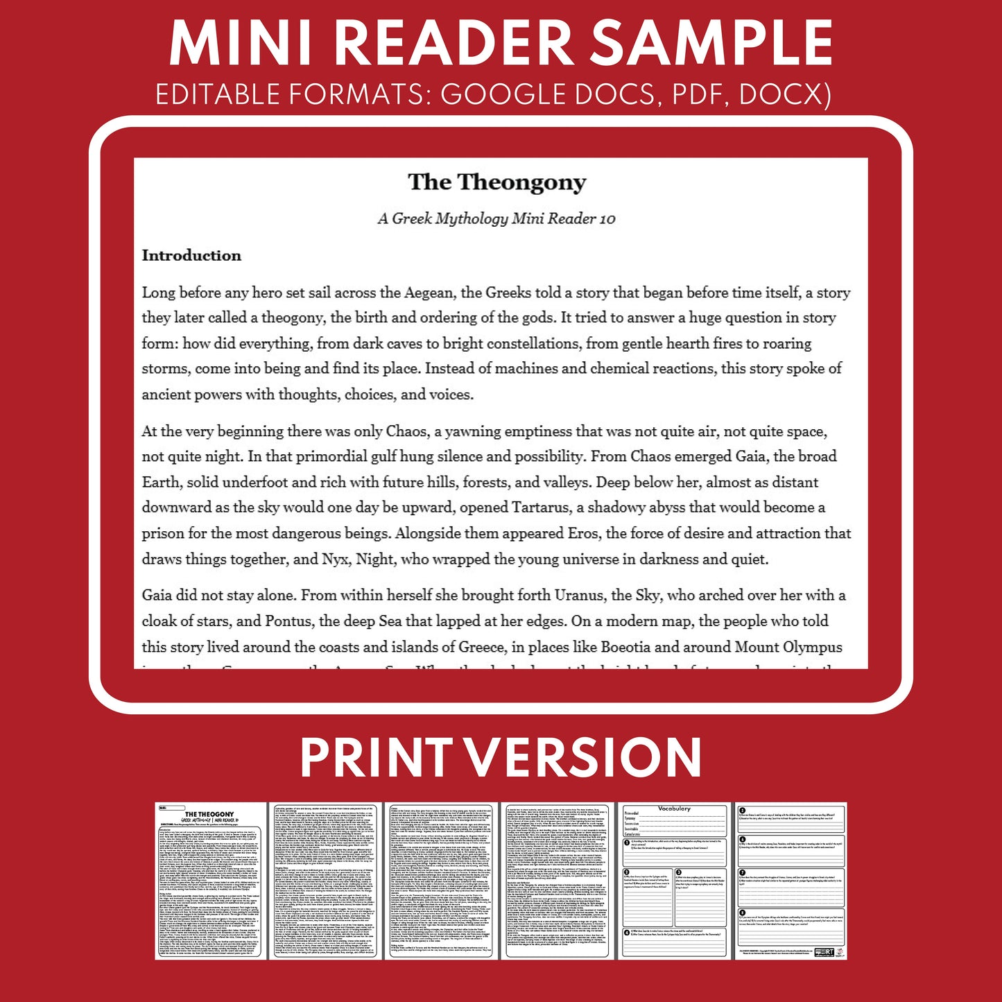 The Theogony — Greek Mythology Mini Reader #10 | Grades 6–12