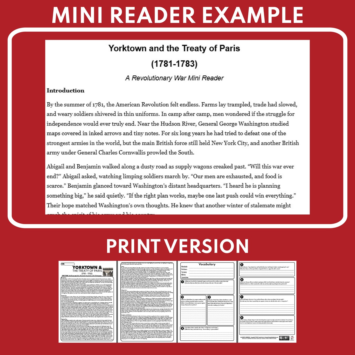 Yorktown and the Treaty of Paris U.S. History Mini Reader Lesson for Grade 5-8