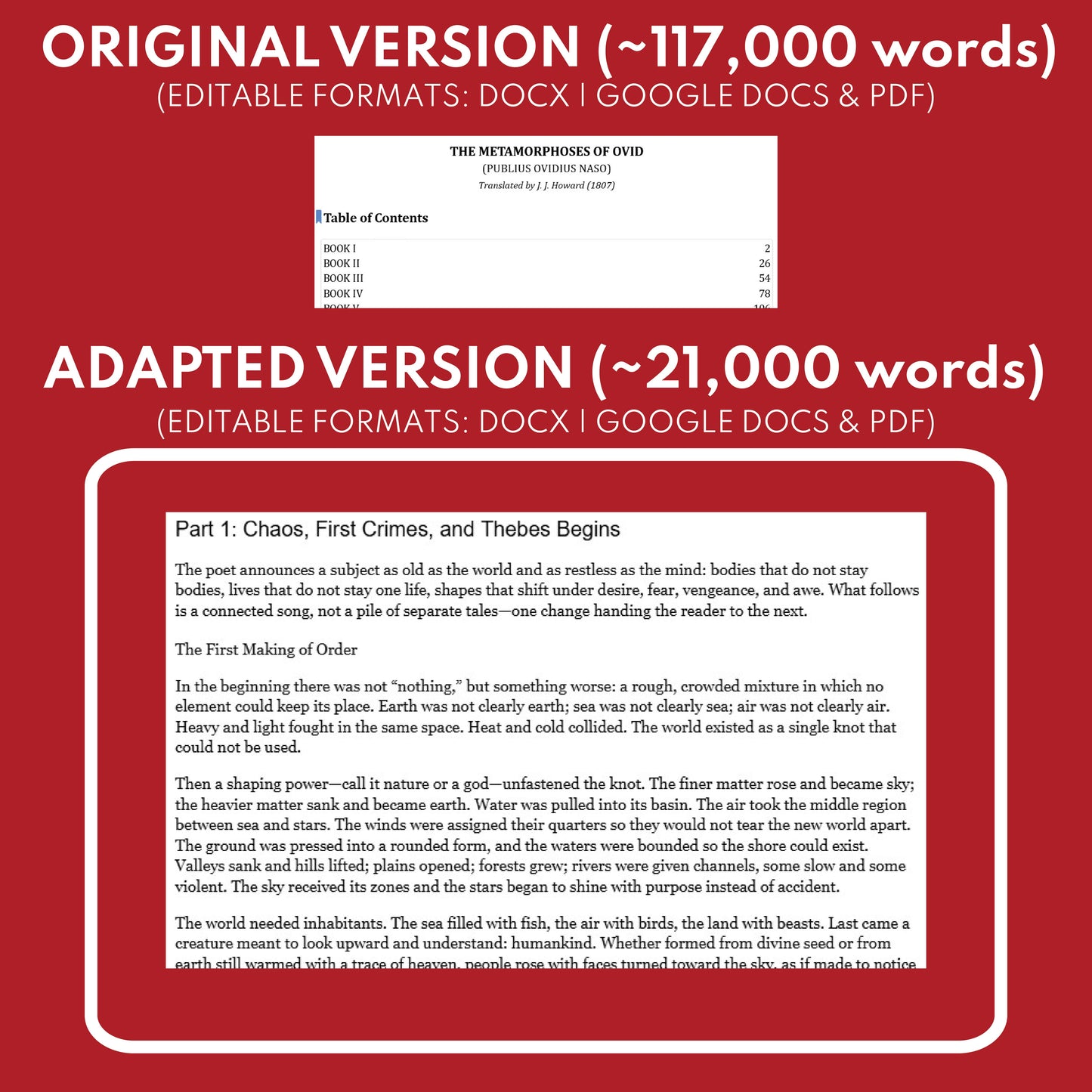 Metamorphoses by Ovid Differentiated Classical Lit Study Guide for Grades 9 to 12