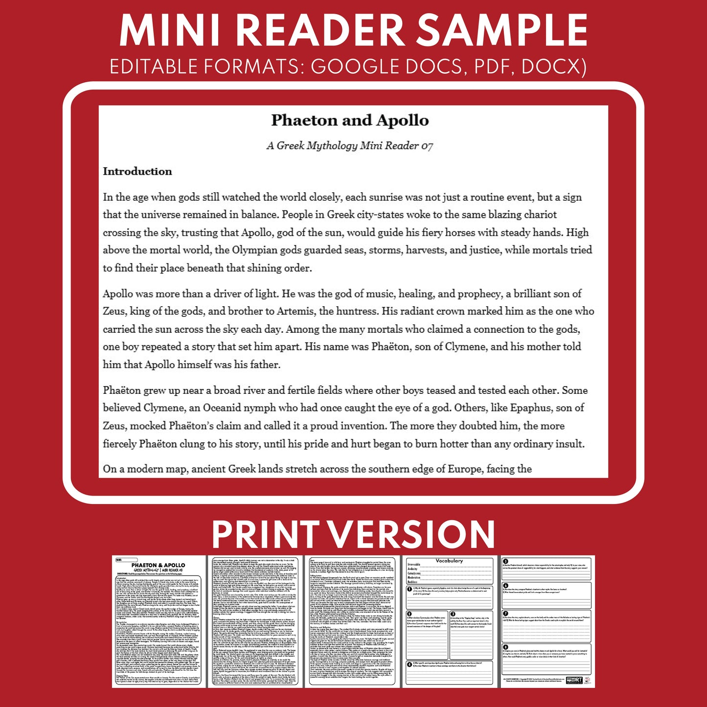 Phaeton and Apollo’s Chariot — Greek Mythology Mini Reader #07 | Grades 6–12