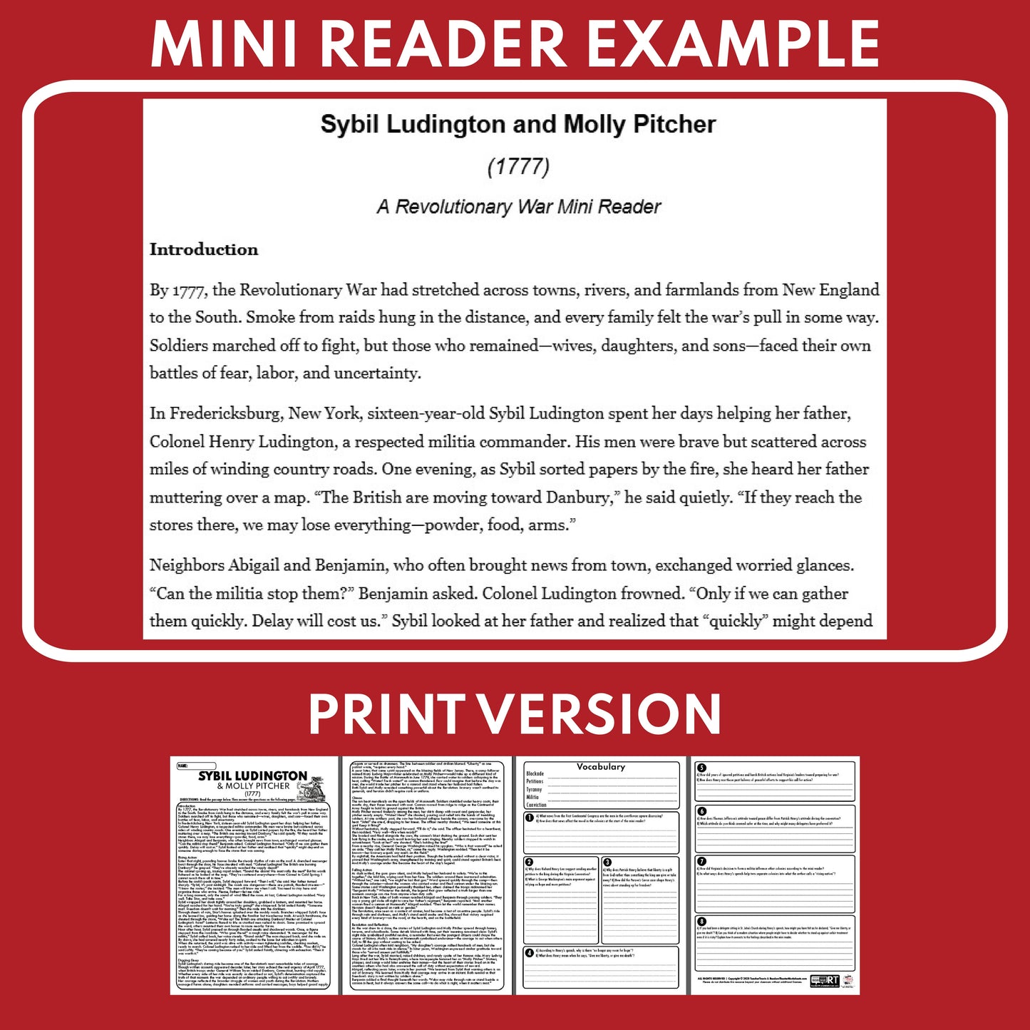 Sybil Ludington and Molly Pitcher | Women in U.S. History Mini Reader Lesson for Grade 5-8