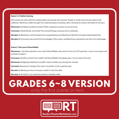 The Cask of Amontillado (Edgar Allan Poe) Reader's Theater Script - ["Differentiated","Edgar Allan Poe","Grades 6-8","Grades 9-12"]