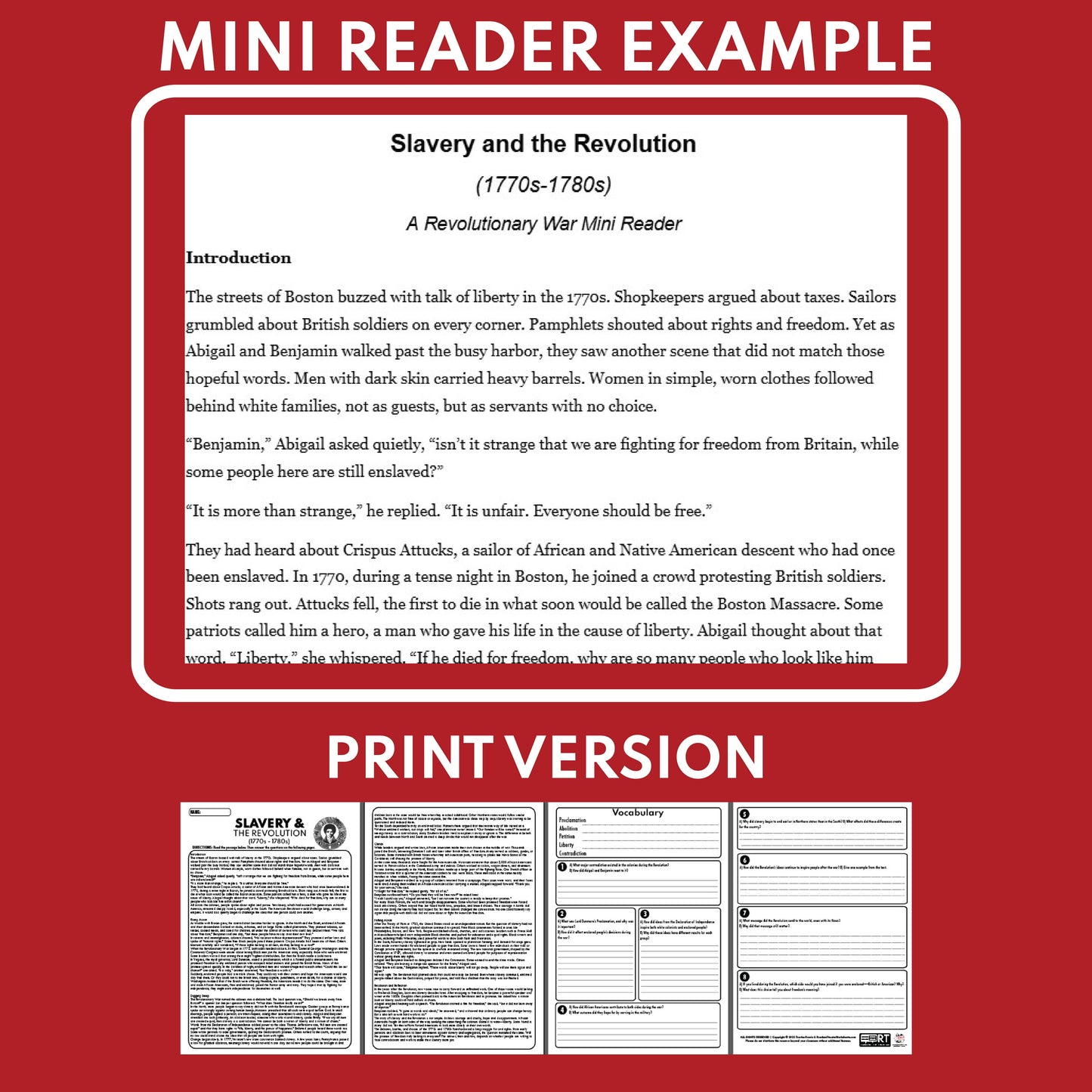 Slavery and the Revolutionary War U.S. History Mini Reader Lesson for Grade 5-8