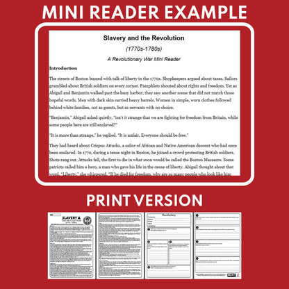 Slavery and the Revolutionary War U.S. History Mini Reader Lesson for Grade 5-8