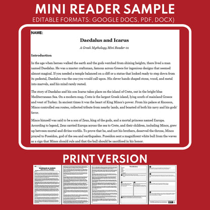 Free Daedalus and Icarus — Greek Mythology Mini Reader #01 | Grades 6–12