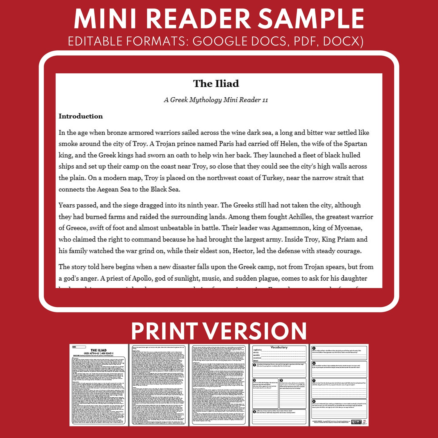 The Iliad — Greek Mythology Mini Reader #11 | Grades 6–12