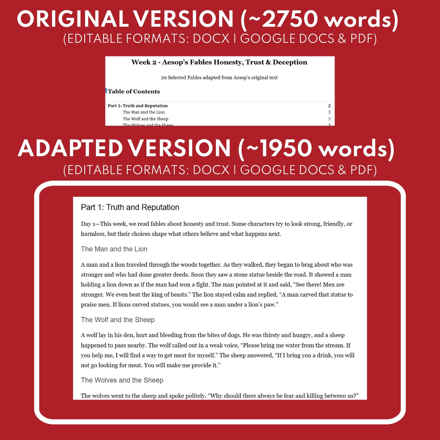 Aesop's Fables Differentiated Study Guide for Grades 3 to 5 | W2 Honesty, Trust & Deception