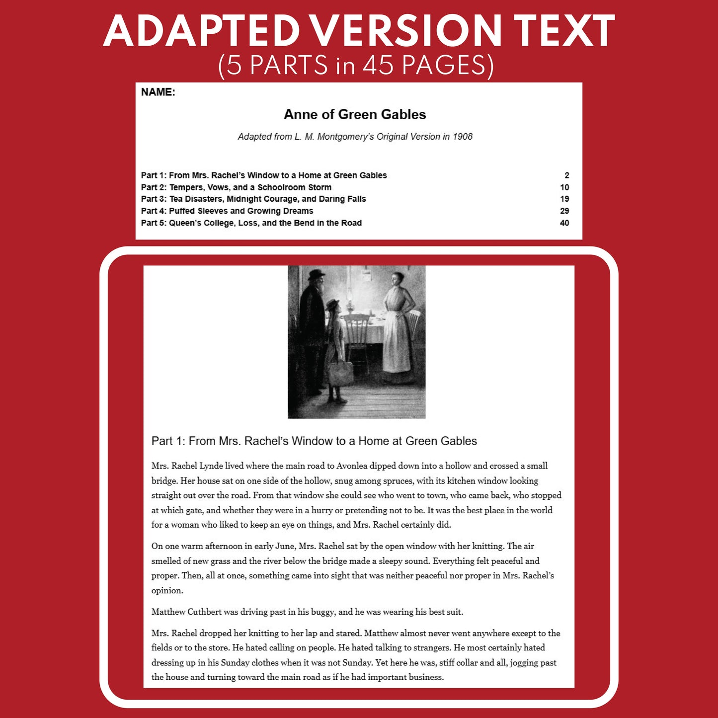 Anne of Green Gables | Full Week Lesson | Adapted Version | Montgomery | No Prep