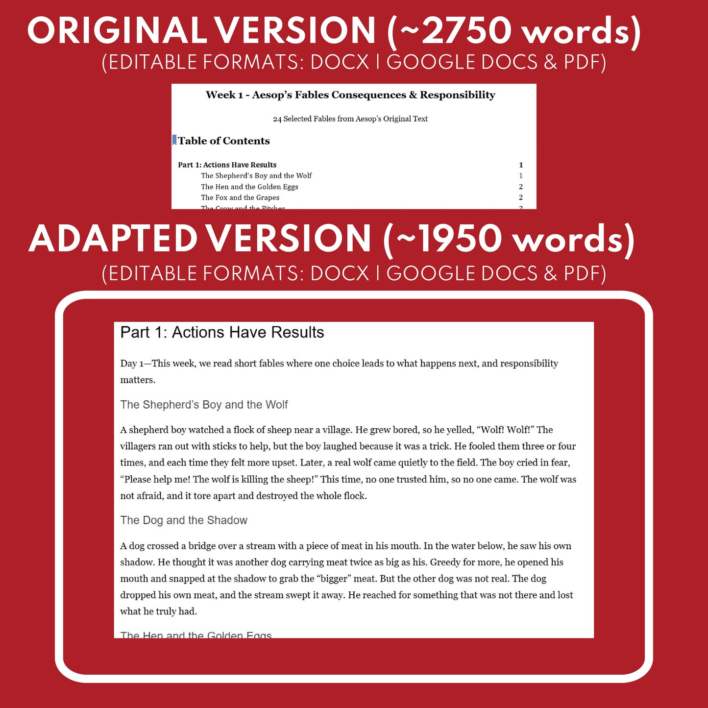 Aesop's Fables Differentiated Study Guide for Grades 3 to 5 | W1 Consequences & Responsibility