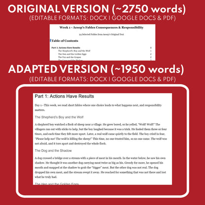 Aesop's Fables Differentiated Study Guide for Grades 3 to 5 | W1 Consequences & Responsibility
