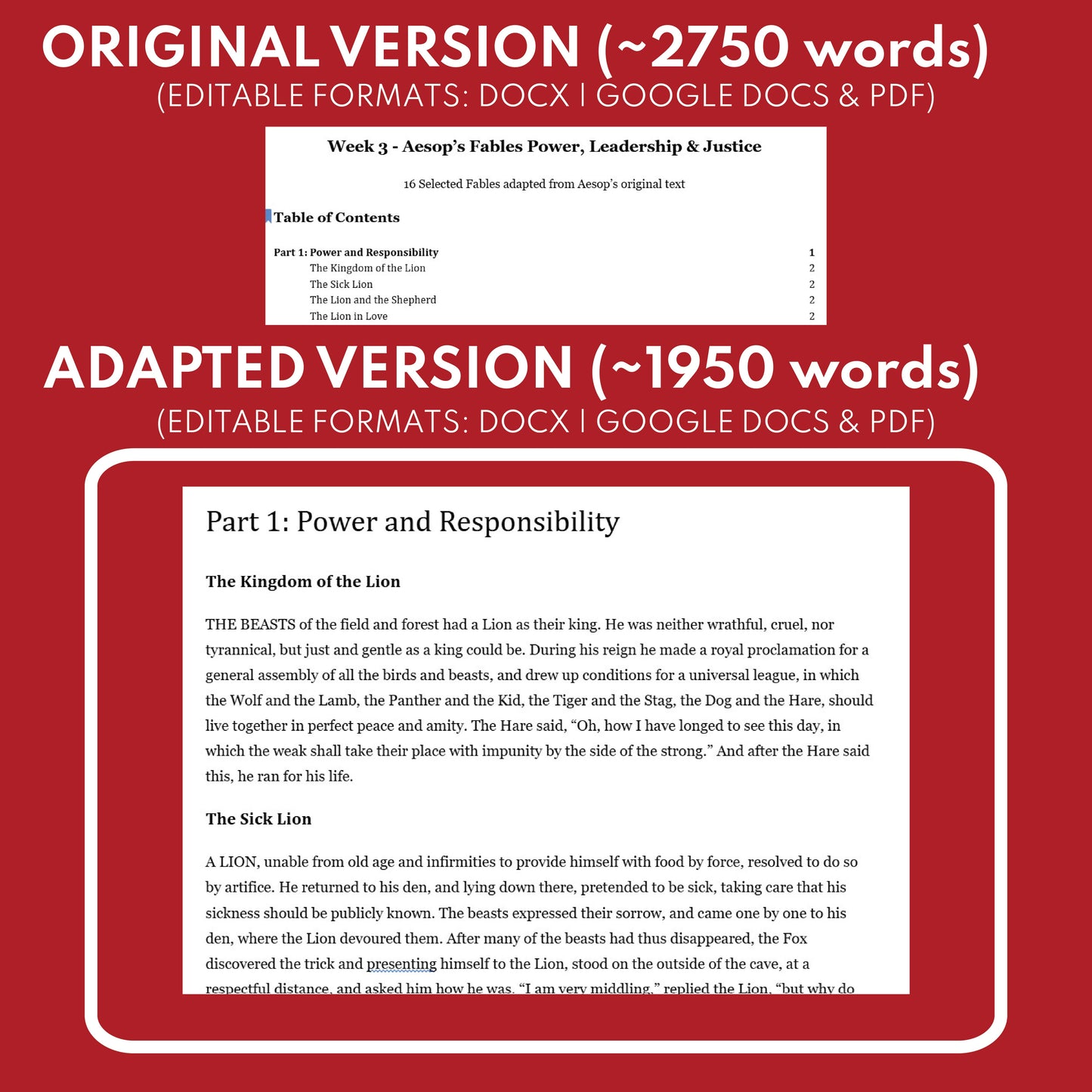 Aesop's Fables Differentiated Study Guide for Grades 3 to 5 | W3 Power, Leadership & Justice