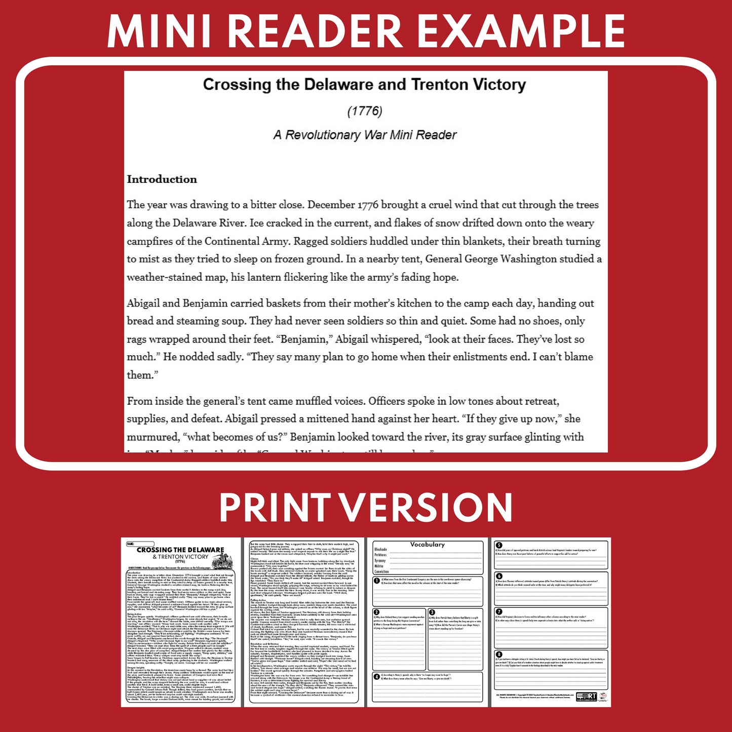 Crossing the Delaware and the Trenton Victory U.S. History Mini Reader Lesson for Grade 5-8